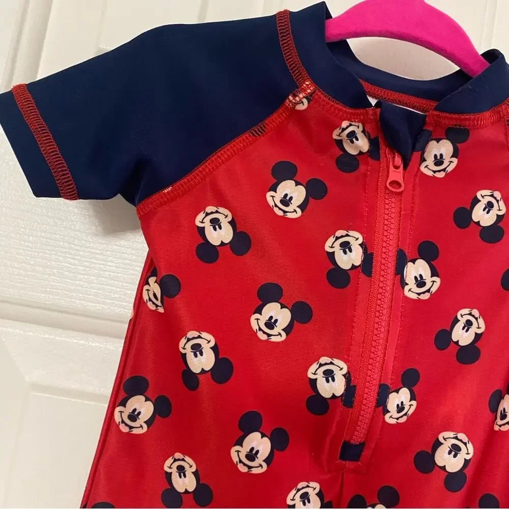 DISNEY BABY • Red + Blue One Piece Mickey Mouse Swimsuit Rash Guard